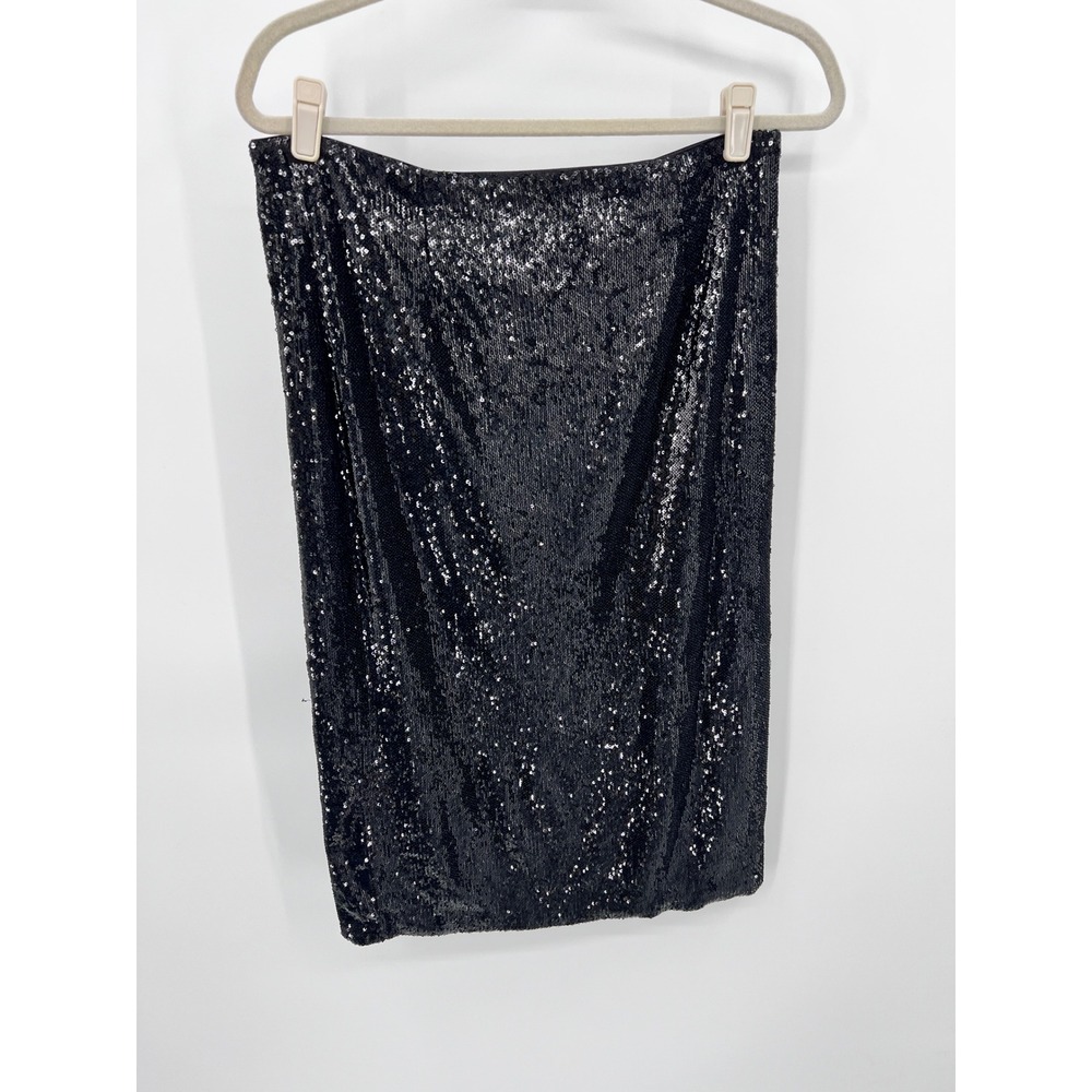 Michael‎ Kors Black Sequin Pencil Skirt Size L Knee Length Holiday Party Evening